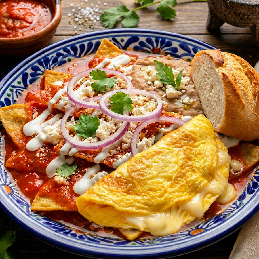Chilaquiles con Omelette de Queso