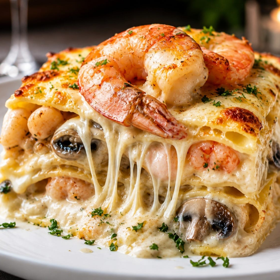 Lasaña de Langostinos con Champiñones En Promo!