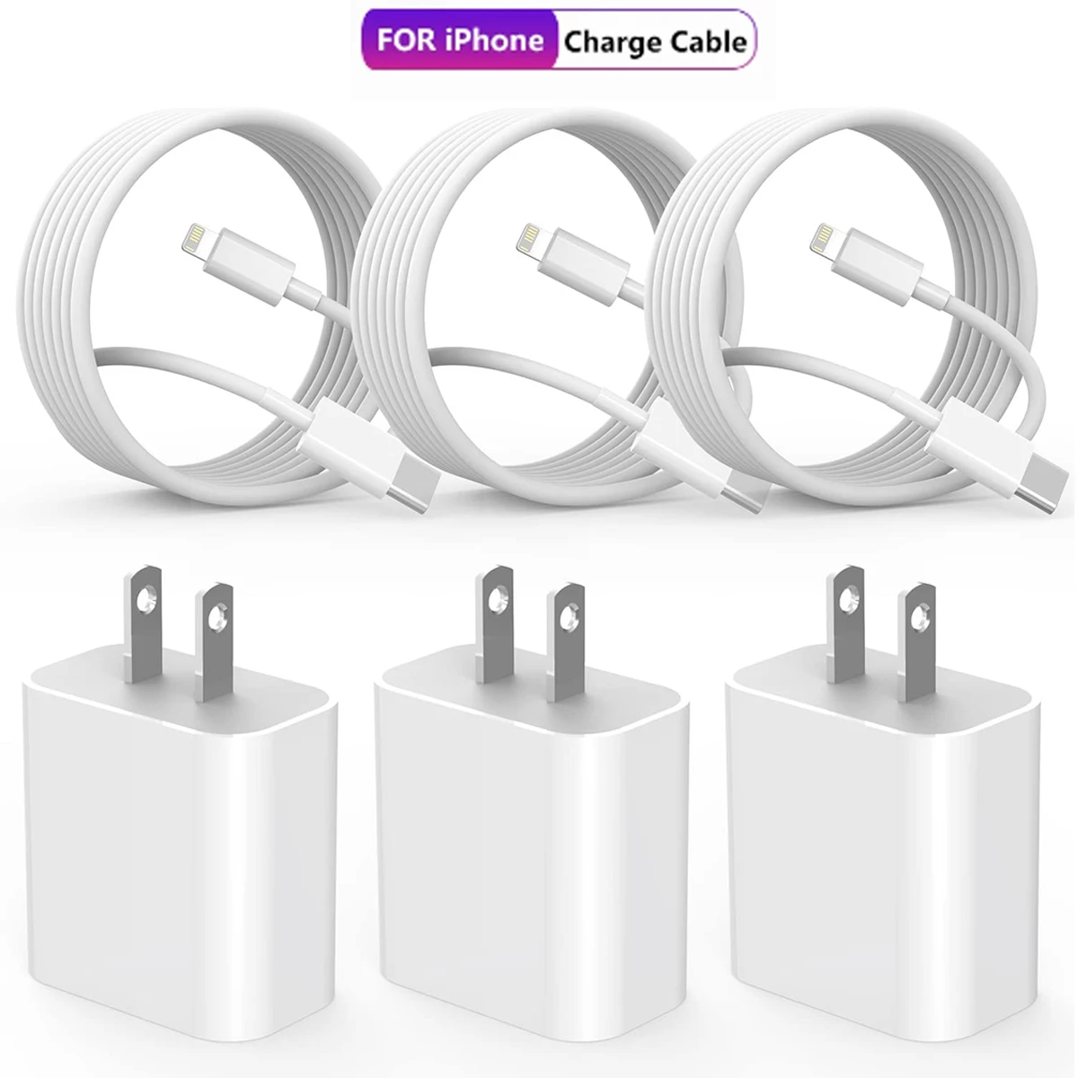 3 Pzas Cargadores de Iphone 20w Carga Rapida