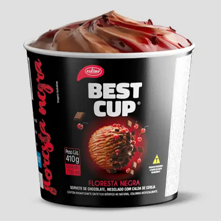 SORVETE DE CHOCOLATE, MESCLADO COM CALDA DE CEREJA. COLORIDO ARTIFICIALMENTE. AROMATIZADO ARTIFICIALMENTE.