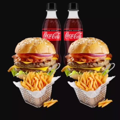 2 Hamburguesas Dobles + 2 Papas + 2 Coca Colas
