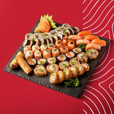 5 Sashimi de Salmão 3 Sushi Salmão Toast 3 Sushi Salmão 4 Joe Joe Toast 4 Joe Joe 4 Joe Joe Crispy 12 Roll Salmão Maki 6 Roll Philadelphia Salmão 6 Roll Uramaki Salmão 6 Hot Roll Philadelphia Salmão 6 Hot Roll Philadelphia Skin 2 Harumaki Doce (Chocolate Preto e Doce de leite)