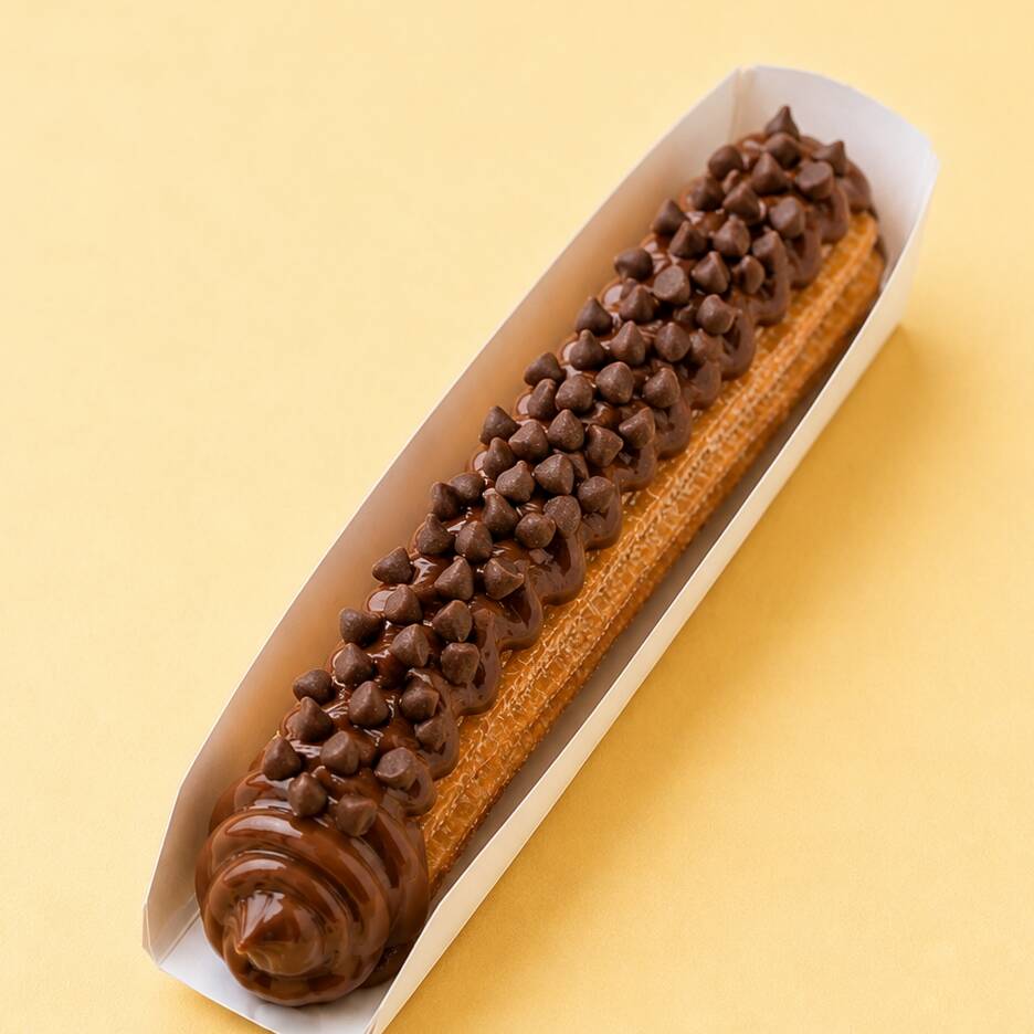 Churros crocante e douradinho, macio por dentro, recheado e coberto com deliciosas gotas de chocolate. Uma sobremesa irresistível para qualquer hora do Dia!
