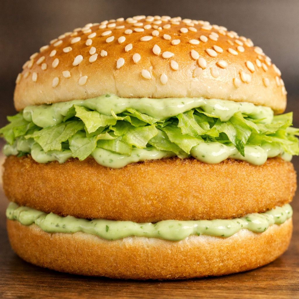 Frango empanado crocante, alface fresca, molho especial brasa no pão artesanal