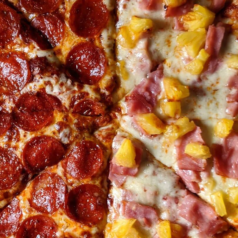 2 Pizzas Mitades (Pepperoni, Hawaiana)