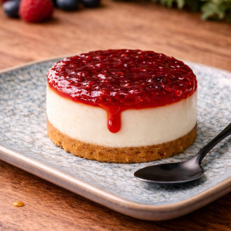 Low carb, zero açúcar e lactose, sem poliol, coberto com geleia 100% frutas vermelhas.