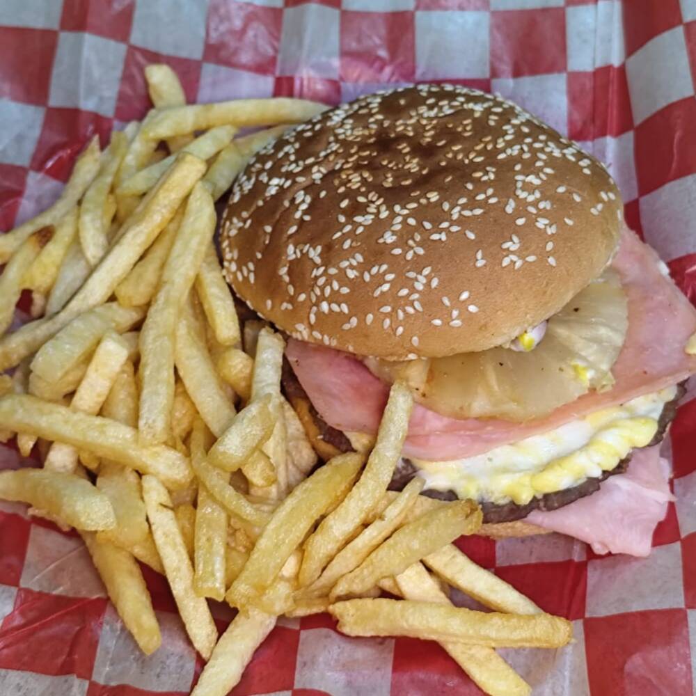 Hamburguesa Hawaiana con Papas