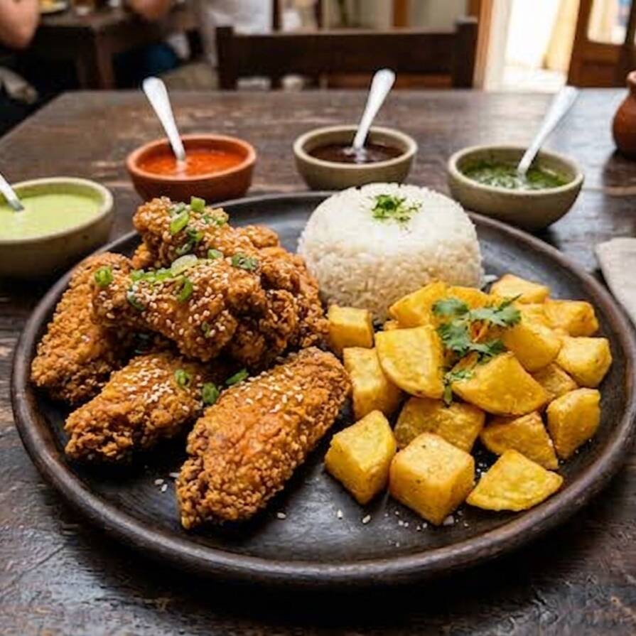 Alitas + Papas + Arroz + Cremas