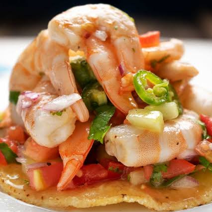 Tostada de Ceviche de Camaron Cocido