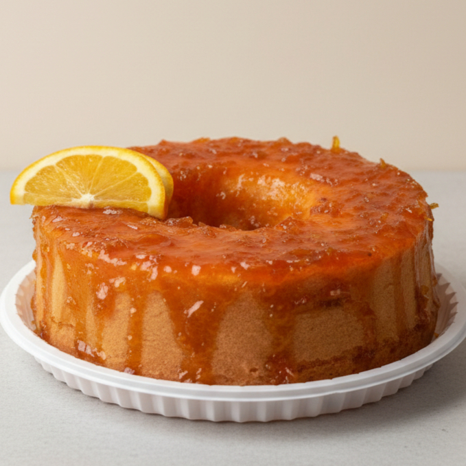 Bolo úmido realçado por calda artesanal de laranja. Intensidade de sabor em cada fatia! *_Serve aprox. 8 fatias (700g)_*