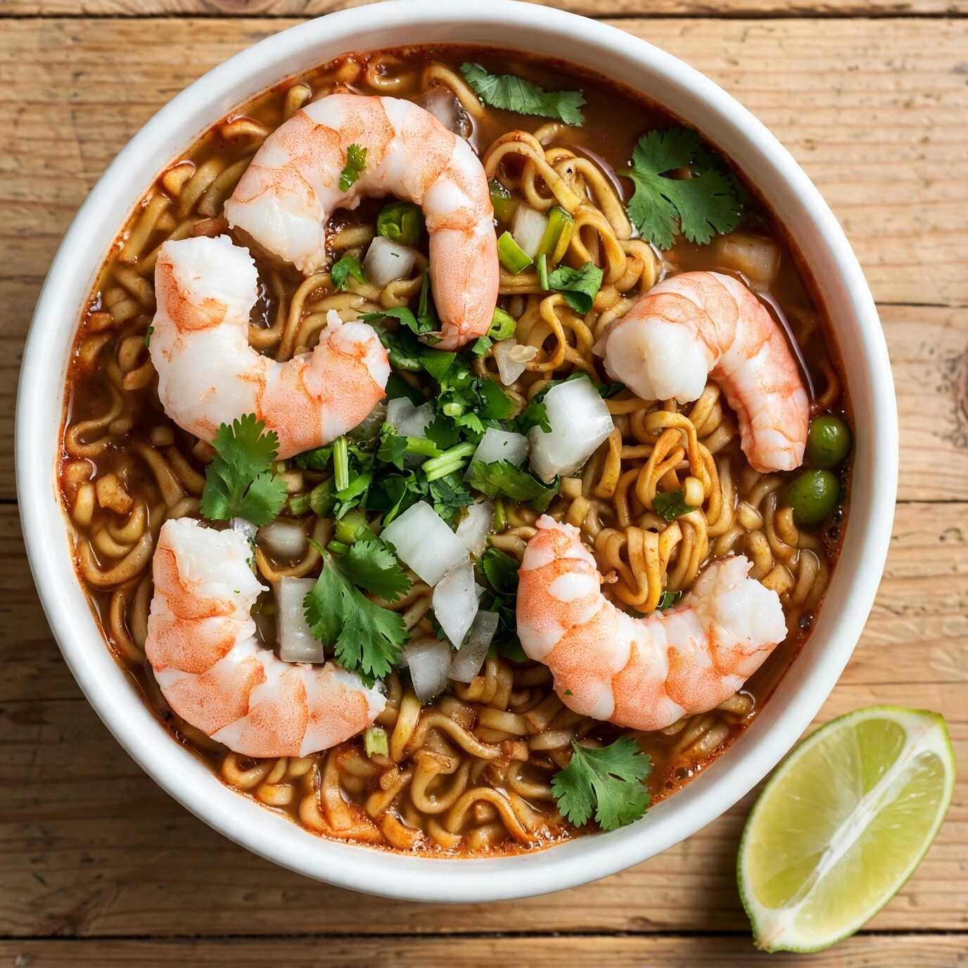 Sopa Instantánea con Caldo de Marisco y Camarones