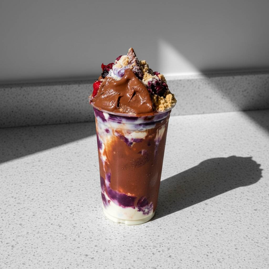 Uma combinação irresistível para quem ama sabores marcantes! São 700ml de açaí cremoso, acompanhados de brigadeiro, paçoca triturada e uma generosa cobertura de leite condensado, criando o equilíbrio perfeito entre cremosidade, doçura e crocância. Uma sobremesa deliciosa para refrescar e satisfazer qualquer vontade de doce!