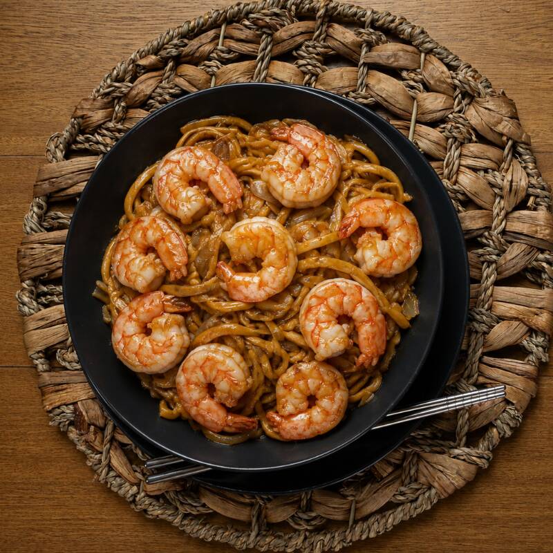 1 Lo mein (pasta) con langostinos