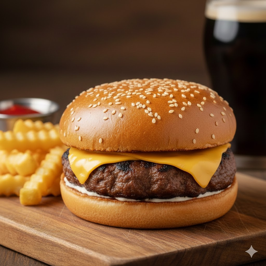 Pão, Carne, Queijo, Alface e Maionese da casa. Nossos hambúrgueres são preparados com ingredientes selecionados para garantir uma experiência gastronômica única.