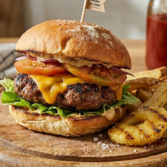 Hamburguesa Hawaiana Arrachera