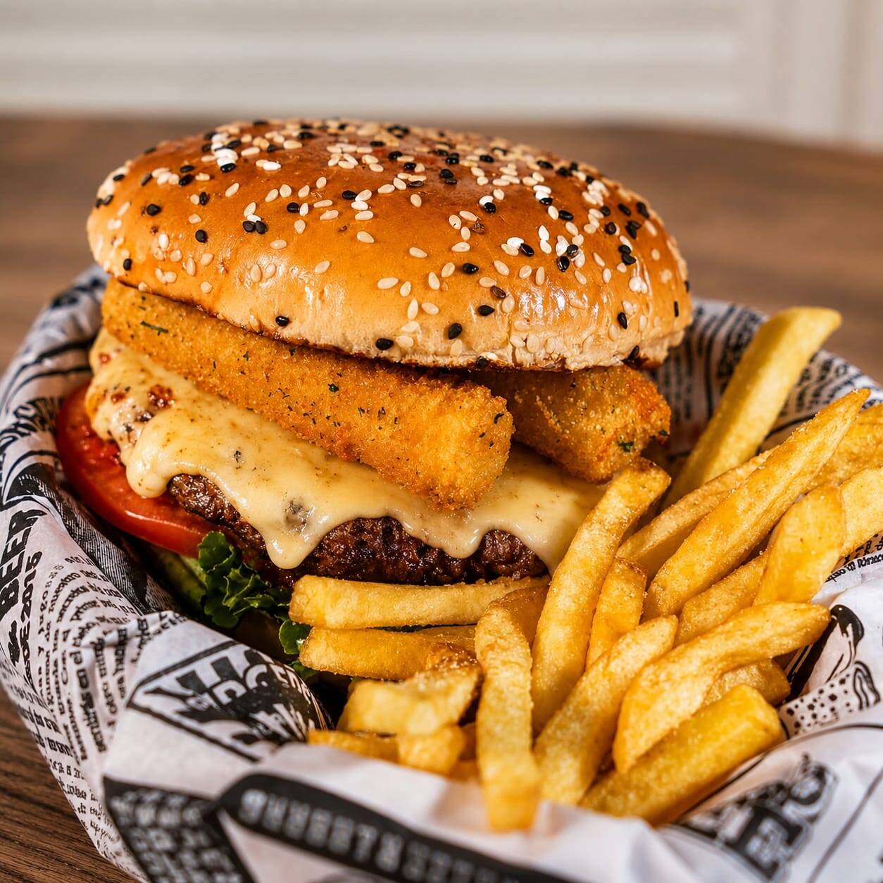 Cheese Burguer con papas francesa