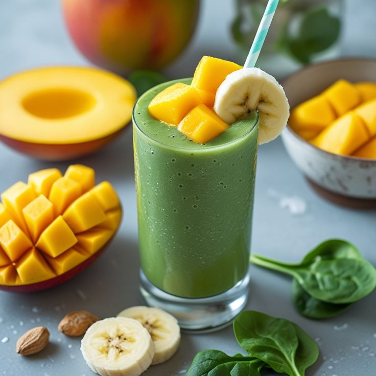 Smoothie Mango + Plátano + Espinaca 500ML.