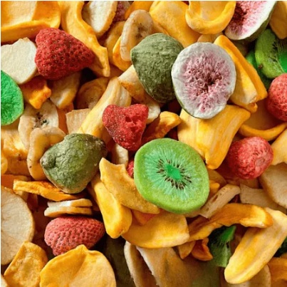 São frutas cortadas e Liofilizada, kiwi,maça,banana,jaca,morango,cereja,laranja