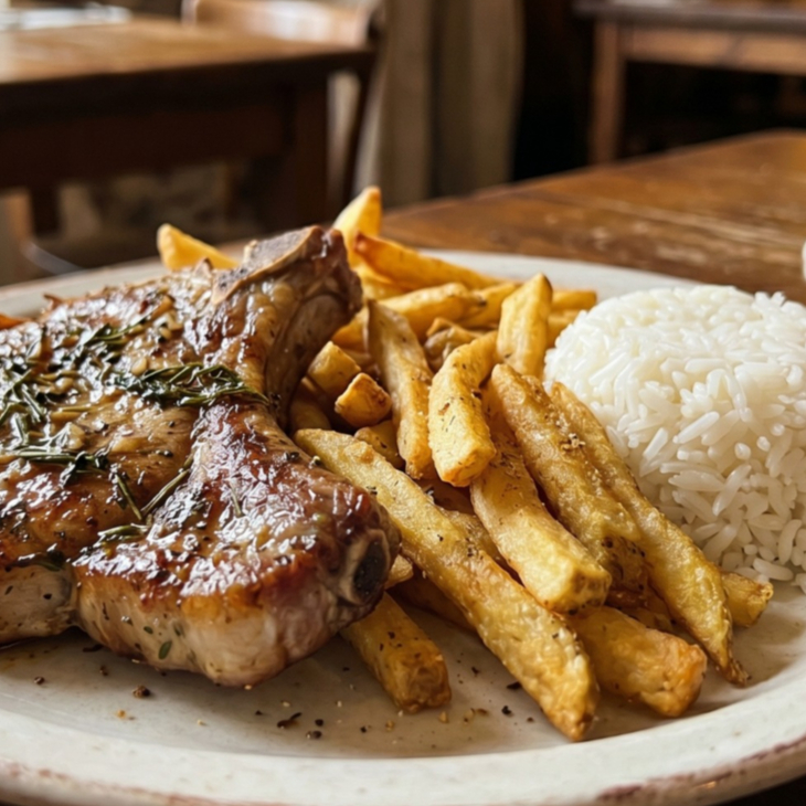 Chuleta a la Parrilla con Papa Frita