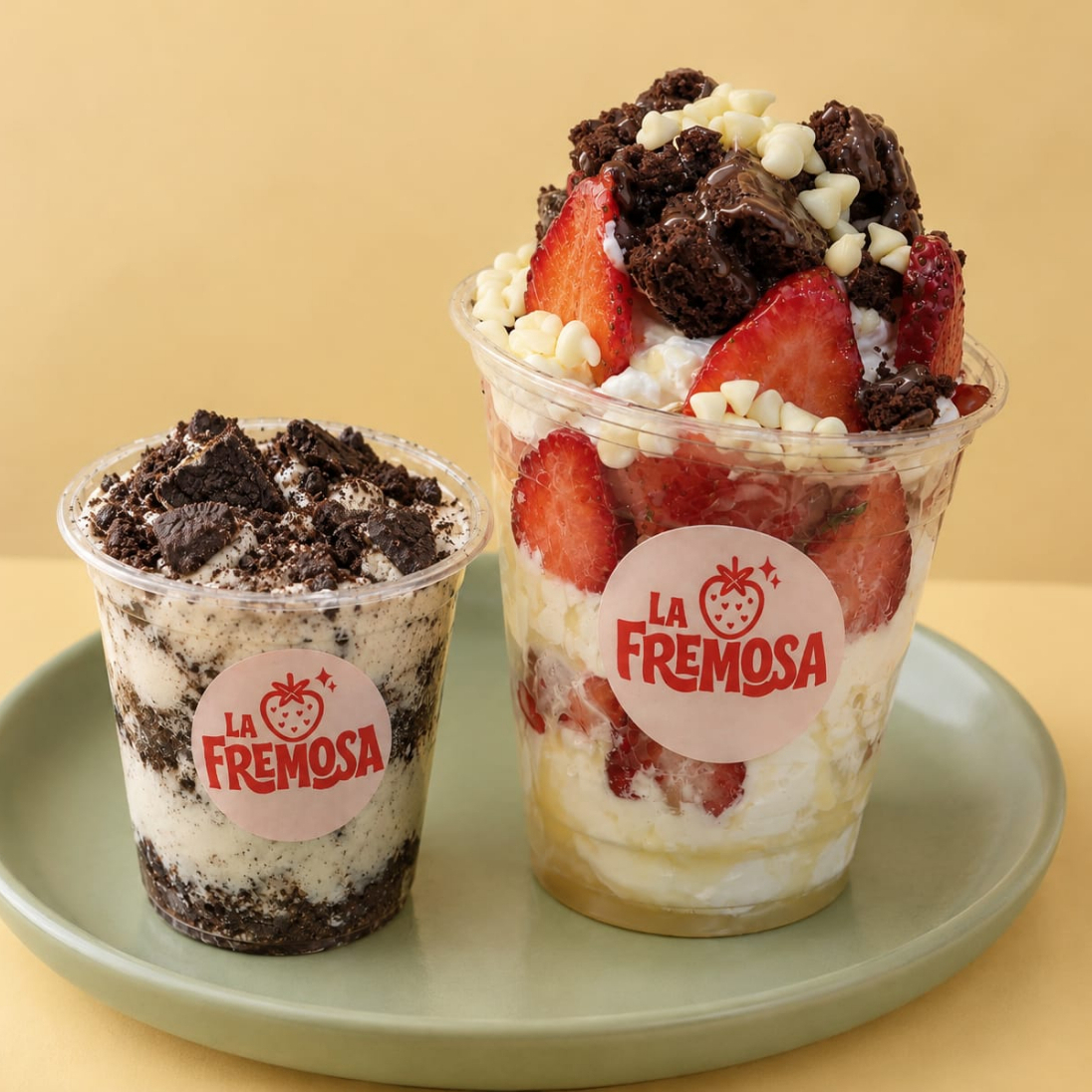 Fresas con Crema Mediana 2Tpg + Topbase Brown 8 Oz