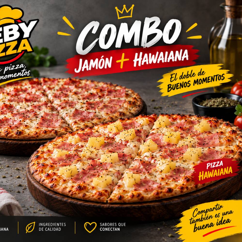 Pizza Jamón + Pizza Hawaiana