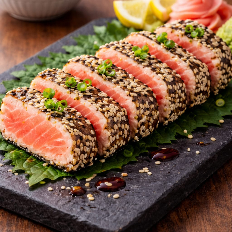 5 Fatias de salmão na crosta de gergelim