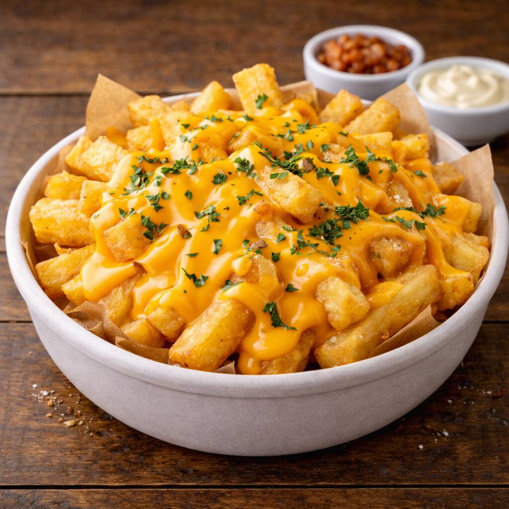 Batatas fritas crocantes por fora, macias por dentro, cobertas com uma camada generosa do nosso cheddar cremoso exclusivo. Impossível comer uma só!