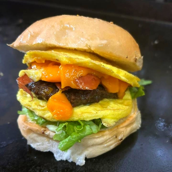 Pão, carne, salada, 2 ovos, calabresa, molho cheddar, maionese da casa