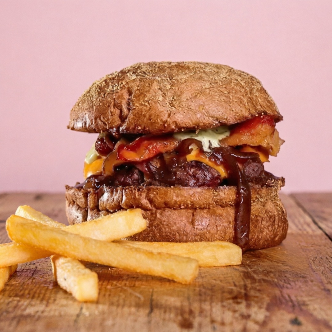 Burguer bovino de aproximadamente 150g, blend da casa, queijo cheddar, bacon, molho da casa, cebola caramelizada, pão australiano.