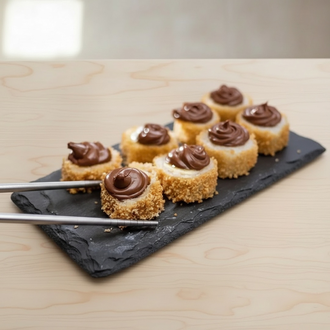 Banana, enrolado massa de harumaki e Nutella