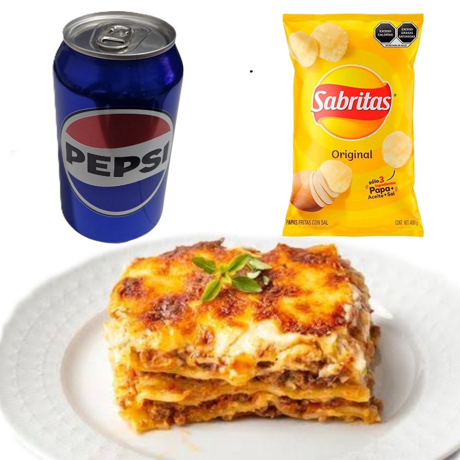 Lasaña Tradicional, Papas y Pepsi