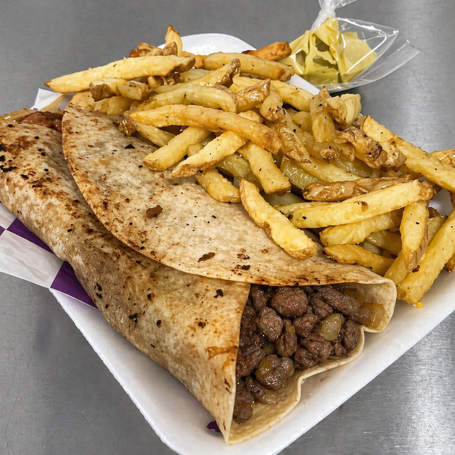 Megaburrito de Bistec con papas