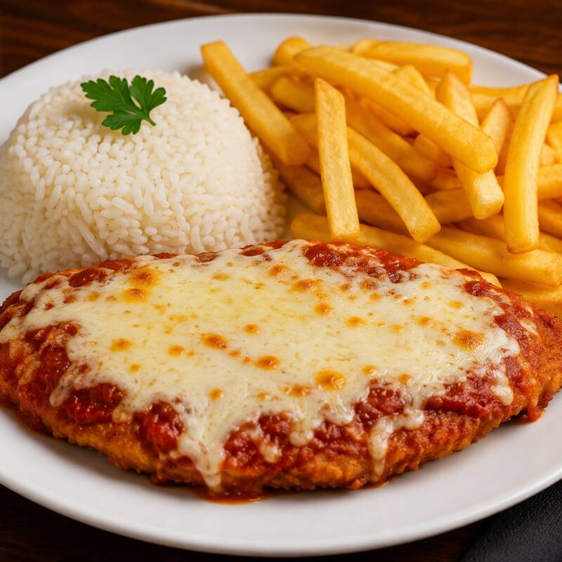 Acompanha: arroz, feijão, fritas e salada