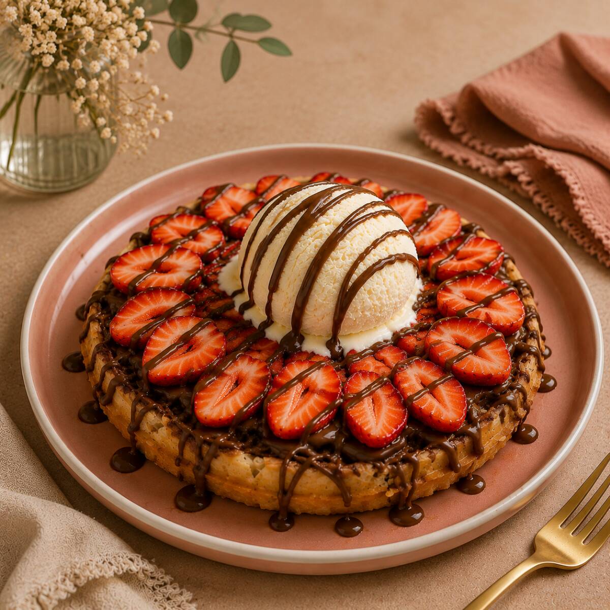 Waffle Nutella y Fresas
