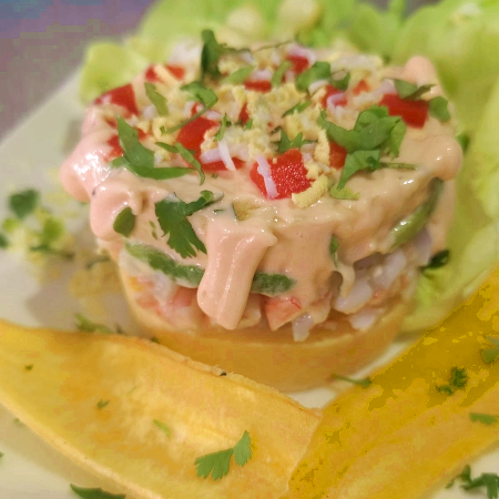 Causa de Langostinos + Chicha Morada