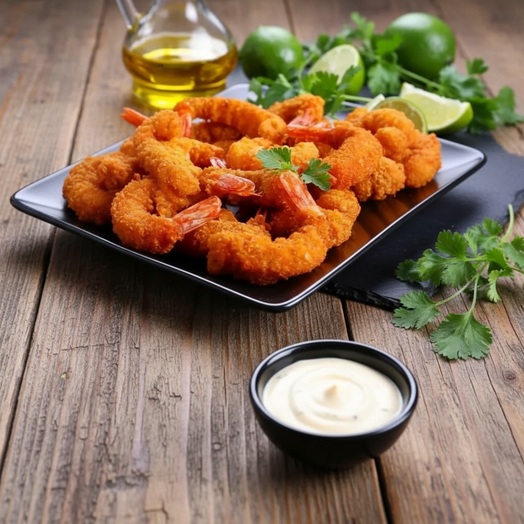 Camarão empanado e frito, irresistível