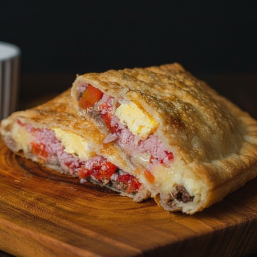 Carne moida, mussarela, presunto, ovo, tomate, azeitona, em nossa massa crocante no tamanho de 25x10 centimetros