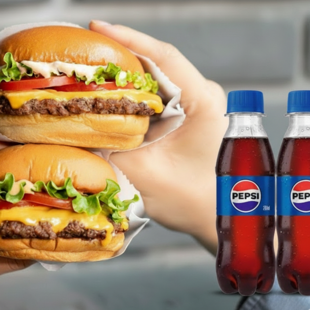 2x Smash Salada suculento com Bacon + 2 Pepsi 200ml