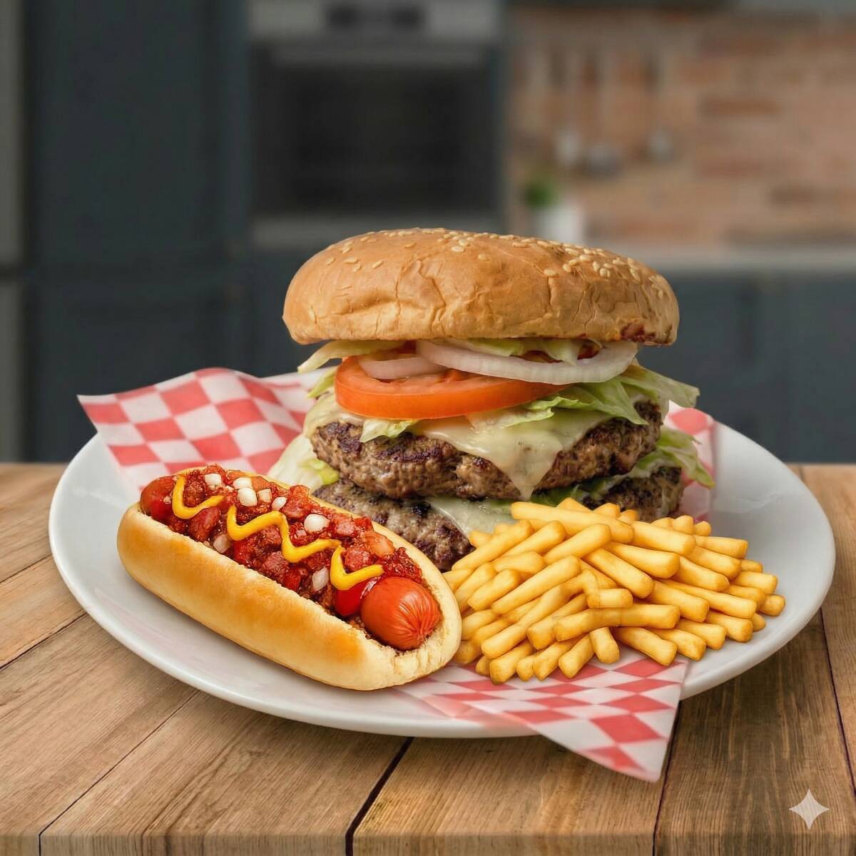 1 HAMBURGUESA DOBLE + 1 HOT DOG ESPECIAL + 1 PAPA