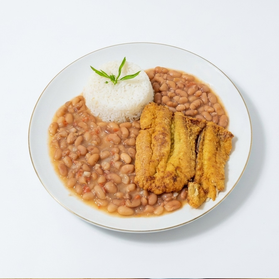 Frejoles con Pescado Frito