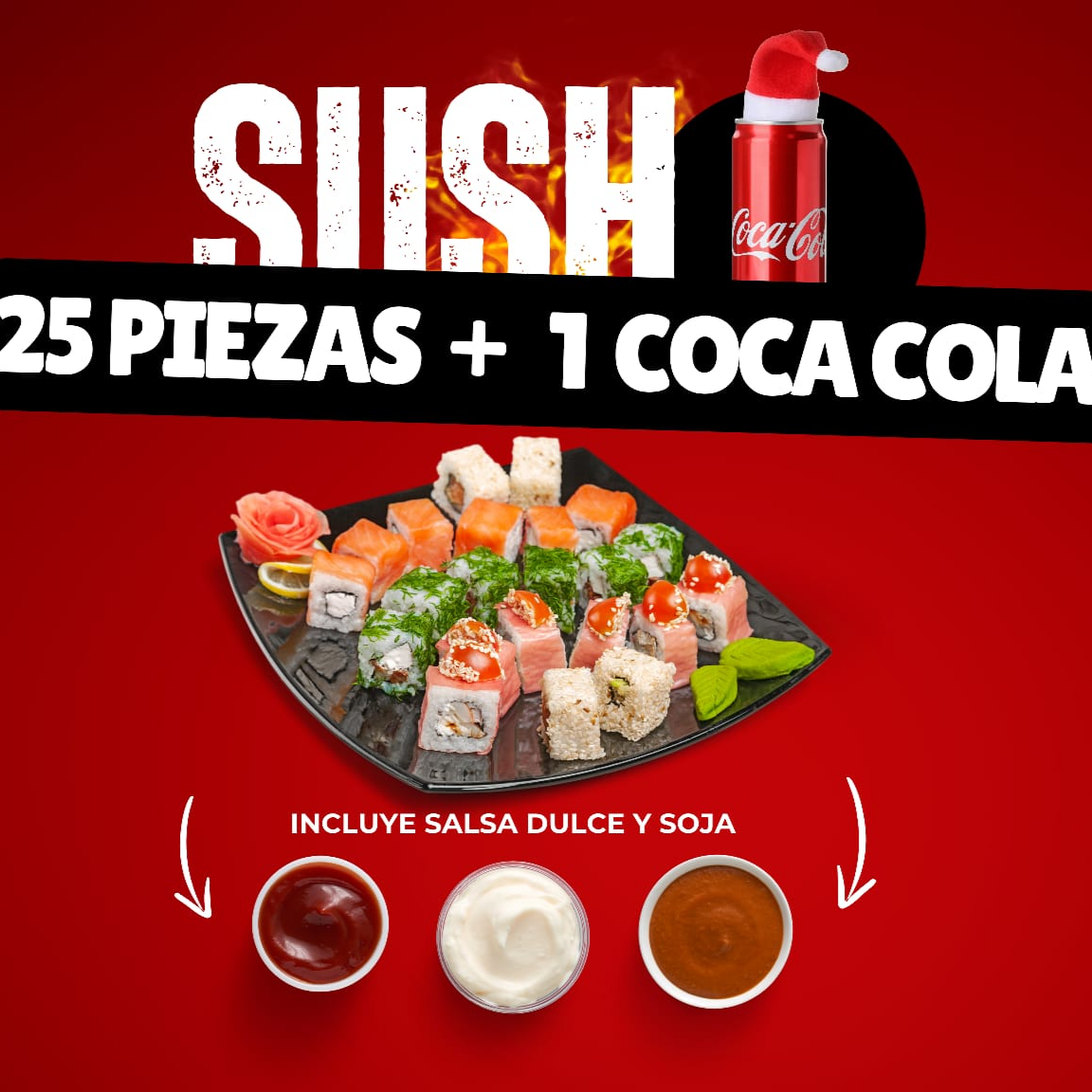 25 piza a elegir + 1 Coca cola con PRECIO ESPECIAL