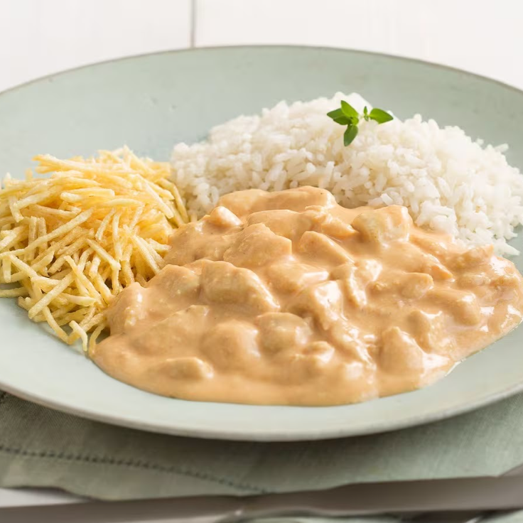 Um delicioso prato de estrogonofe.