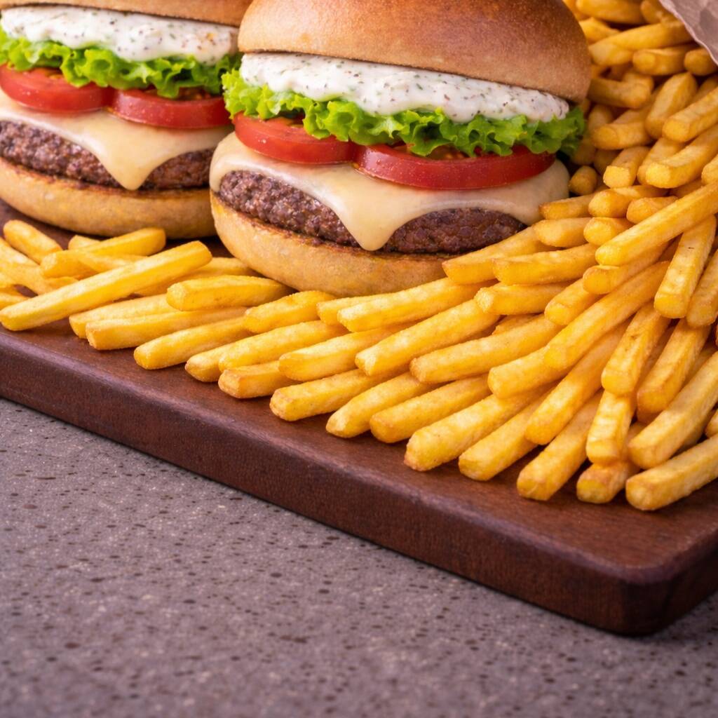 2 burger da sua escolha + batata frita 150g