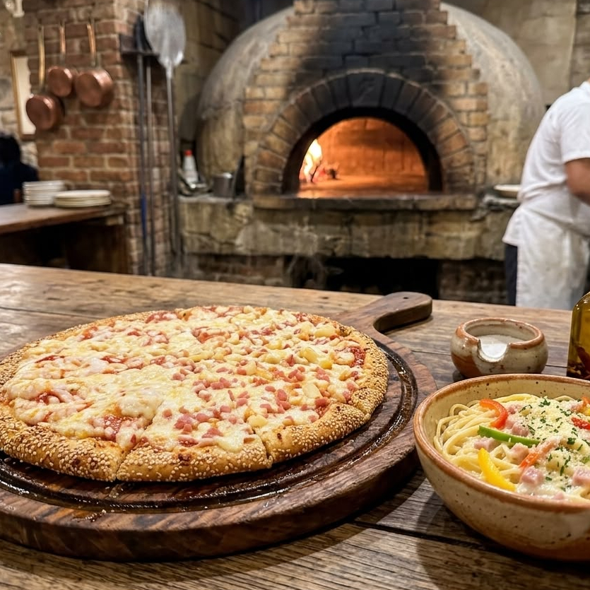 Pizza Mediana + Espaguetti a la Crema