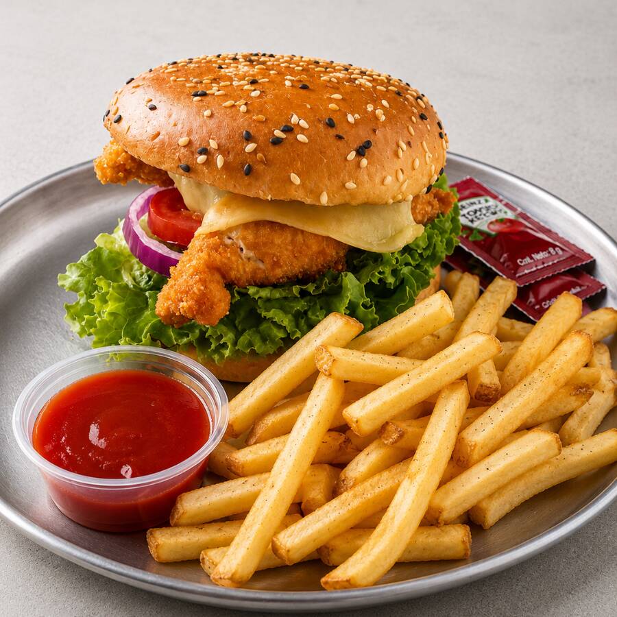 Hamburguesa de Pollo con Papas