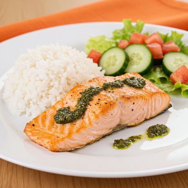 Salmón con Arroz y Ensalada