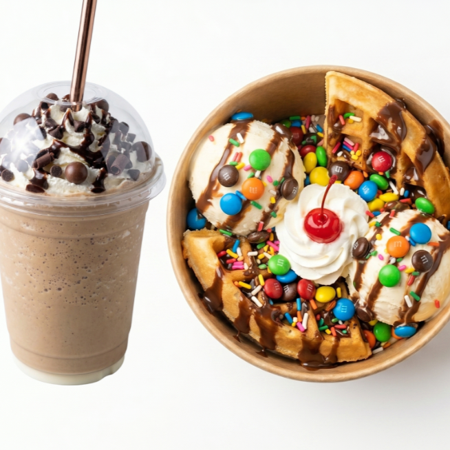 Waffle con Helado + Frappe OREO