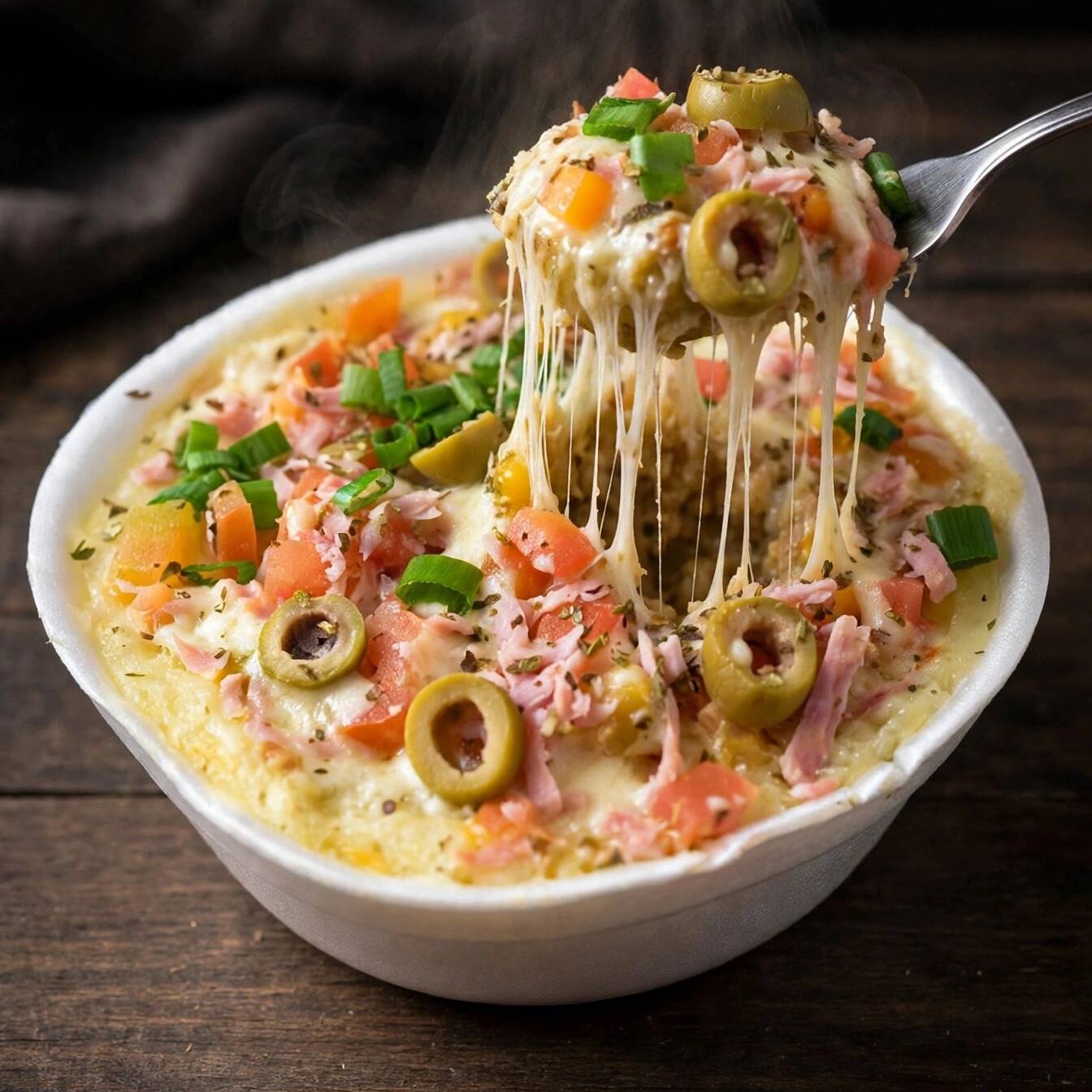 Batata cozida perfeitamente. Finalizada com presunto, queijo mussarela, tomate, orégano, azeitonas e requeijão Catupiry. 500ml