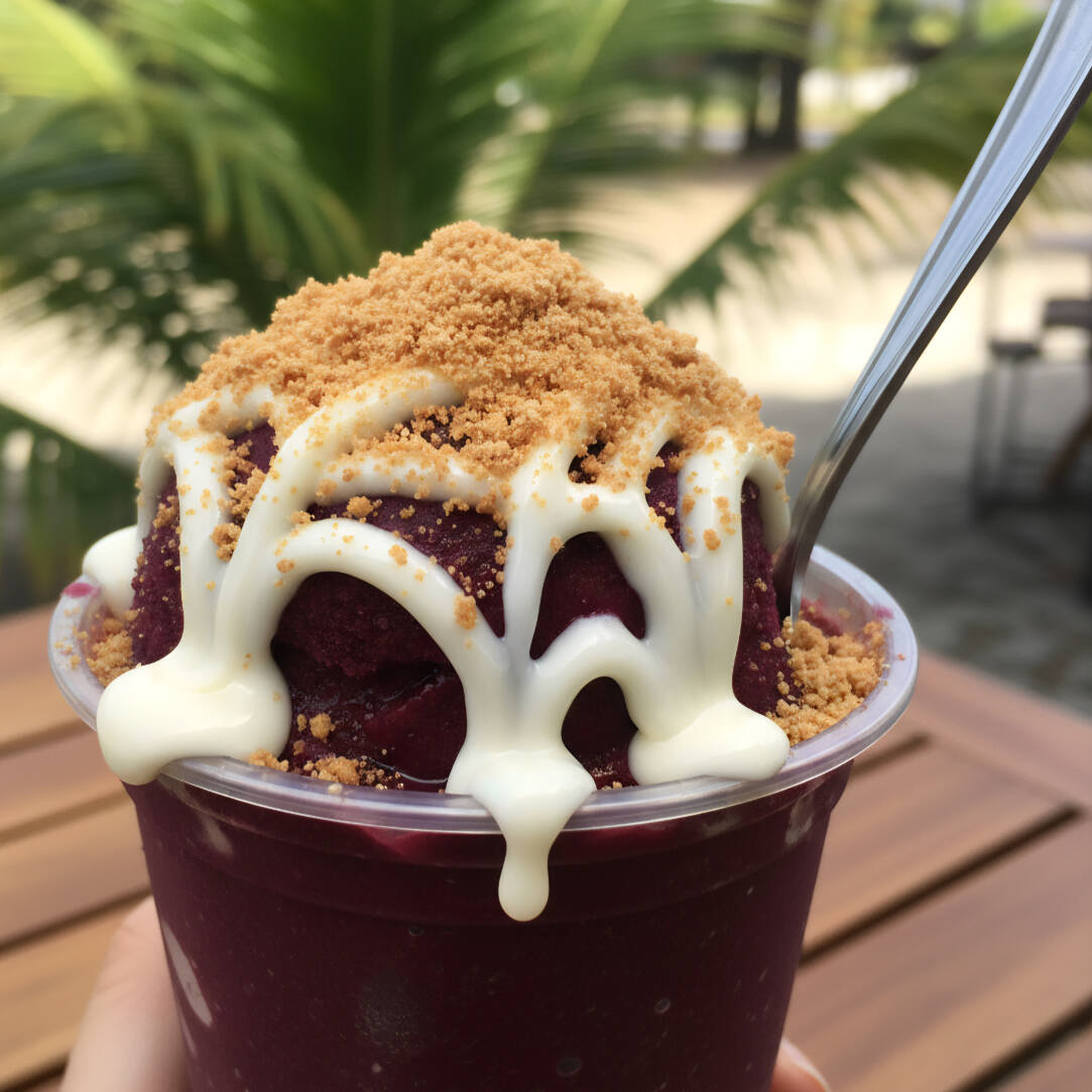 Açaí no copo de 300ml com Paçoca e Leite Condensado.