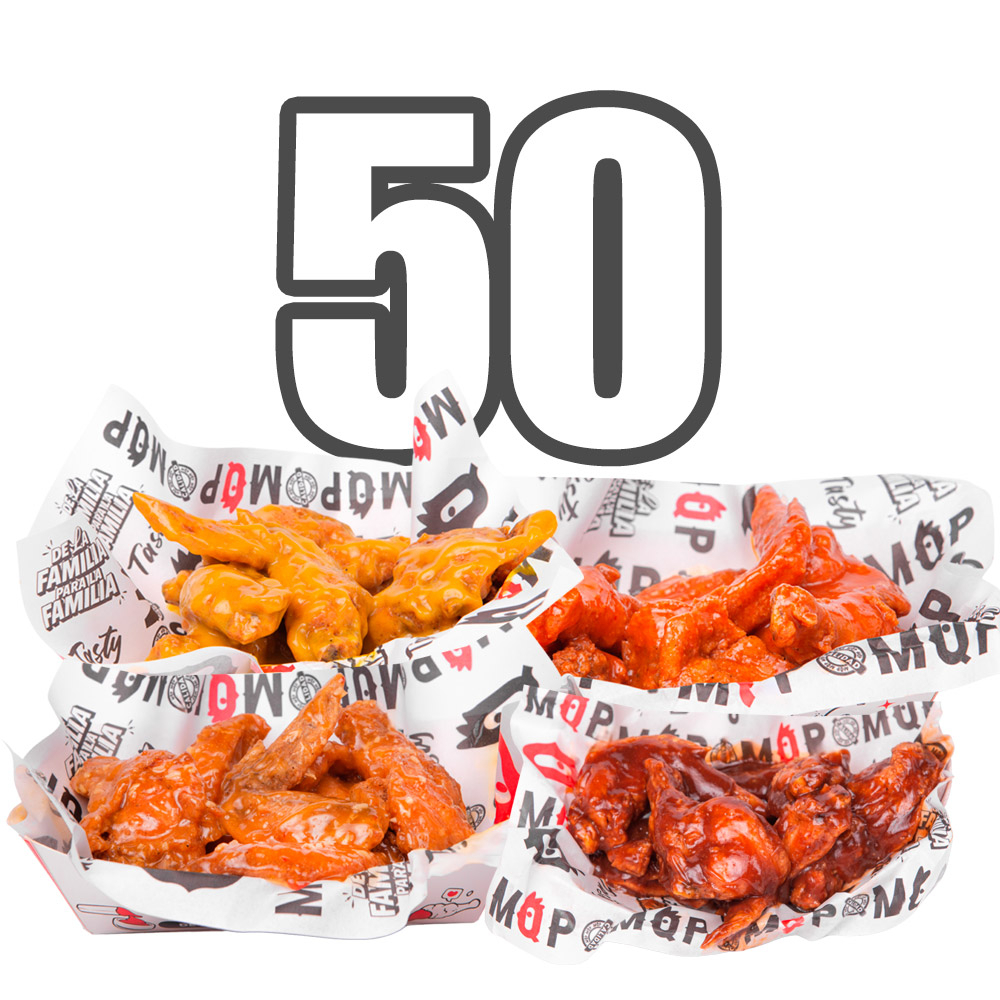 50 Alitas BBQ - BUFALO - MOSTAZA MIEL.